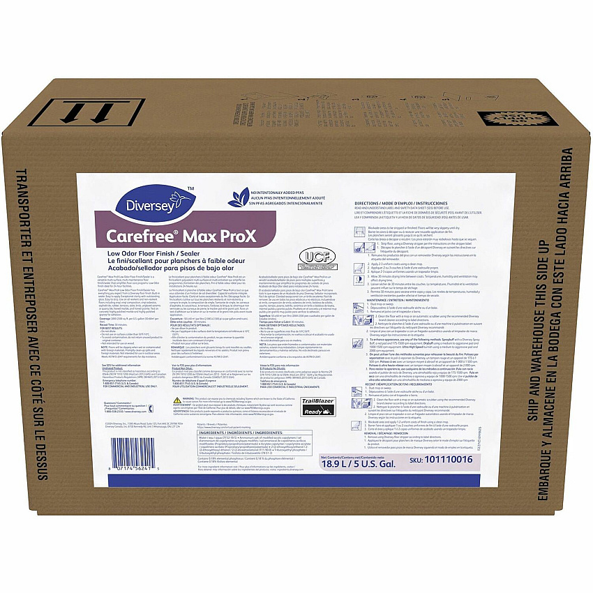 Diversey Carefree Floor Finish/Sealer For Floor, Multi Surface - 639.1 fl oz (20 quart) - Low Odor, Easy to Use, Durable, Slip Resistant - White - 1 Each (101110016)