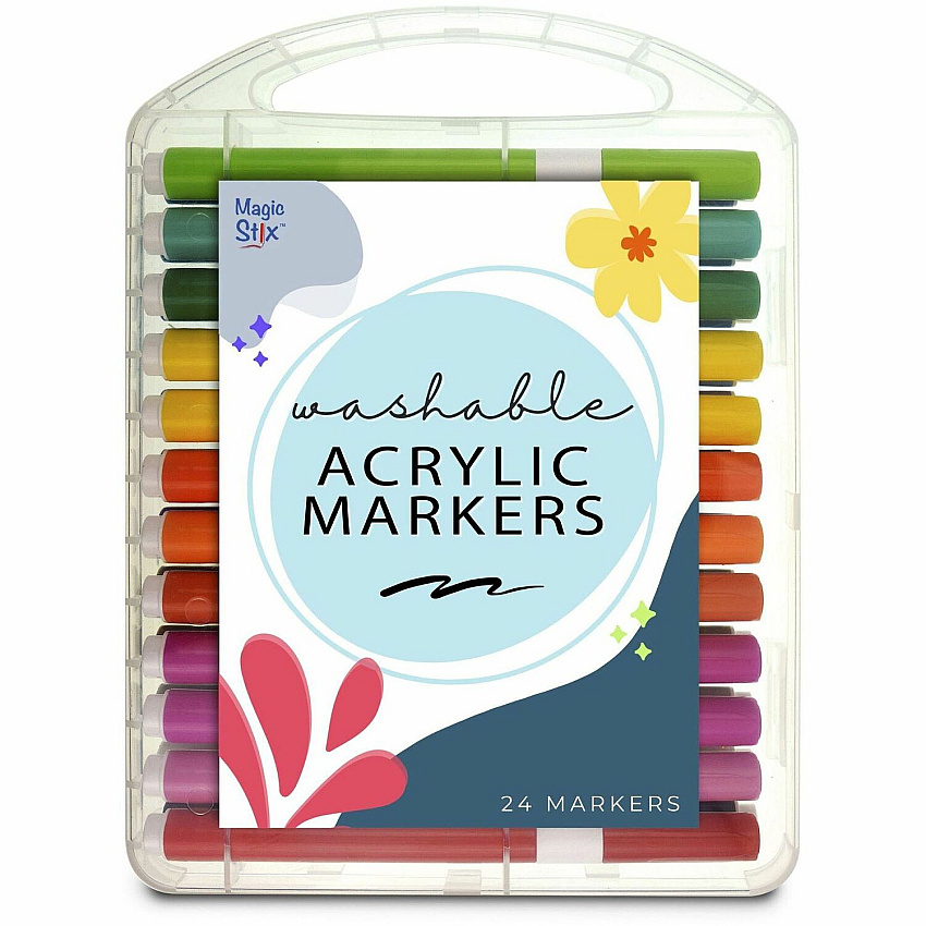 The Pencil Grip Magic Stix Washable Acrylic Markers Washable - Assorted Ink - Round Barrel - 24 / Each (498)