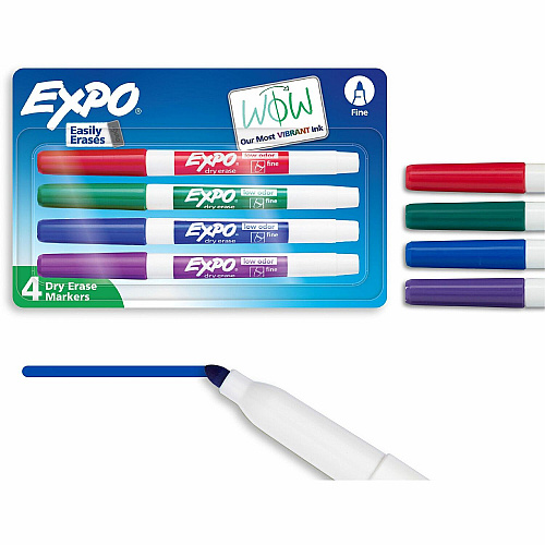 Expo Low-Odor Dry Erase Markers Fine Marker Point - Erasable - Assorted Ink/ - 4 / Pack (2138430A)