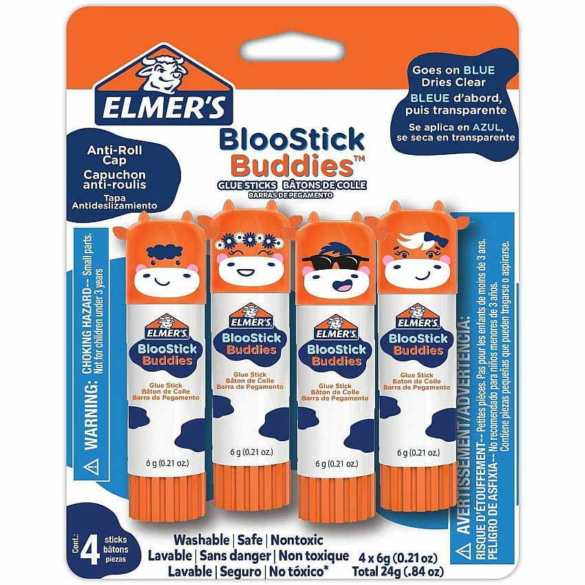 Elmer's Disappearing Color School Glue Sticks 0.21 oz - Blue - 4 / Pack (2213740)