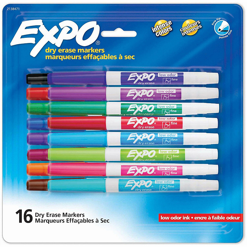 Expo Low-Odor Dry Erase Markers Fine Marker Point - Erasable - Assorted Ink/ - 16 / Pack (2138471A)