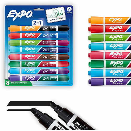 Expo 2-in-1 Dry Erase Markers Chisel Marker Point - Erasable - Assorted Ink/ - 8 / Pack (1944658A)