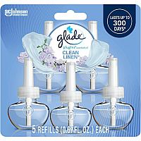 Glade PlugIns Refill Oil - 3.3 fl oz (0.1 quart) - Clean Linen - 50 Day - Long Lasting, Phthalate-free, Formaldehyde-free, Nitro Musk Free - 5 / Pack (375682)