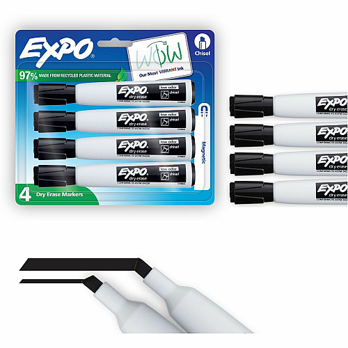 Expo Magnetic Dry-erase Marker Chisel Marker Point - Erasable - Black Ink/ - 4 / Pack (1944729A)