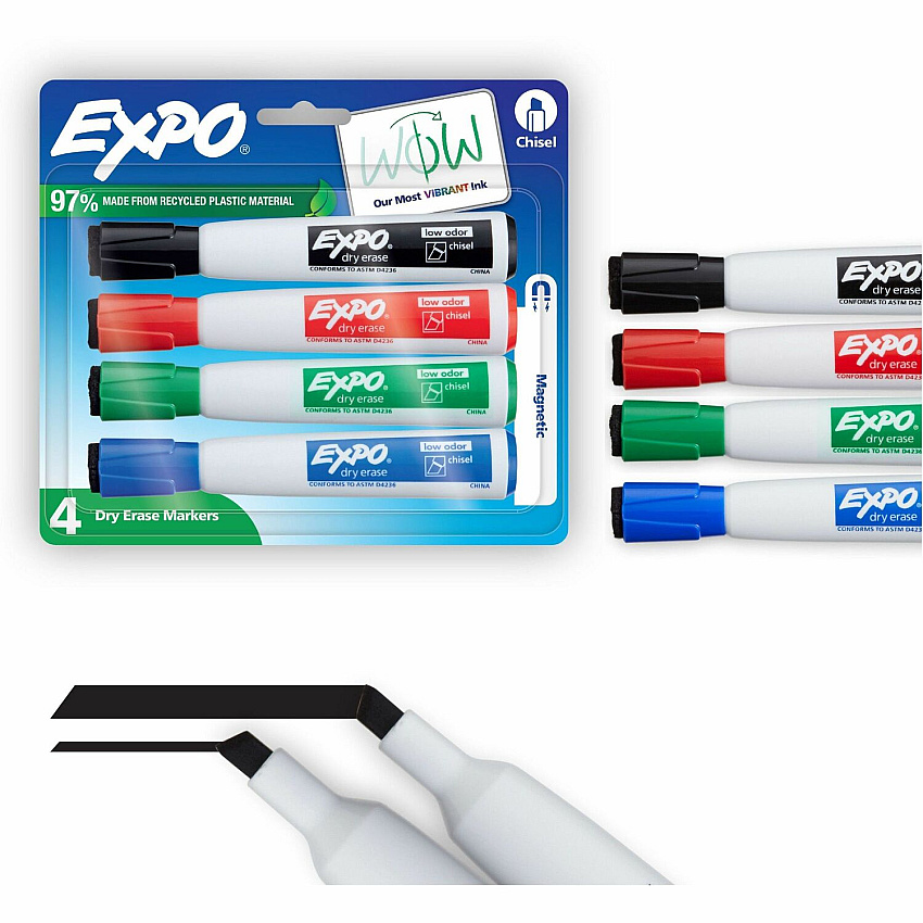 Expo Magnetic Dry-erase Marker Chisel Marker Point - Erasable - Assorted Ink/ - 4 / Pack (1944728A)