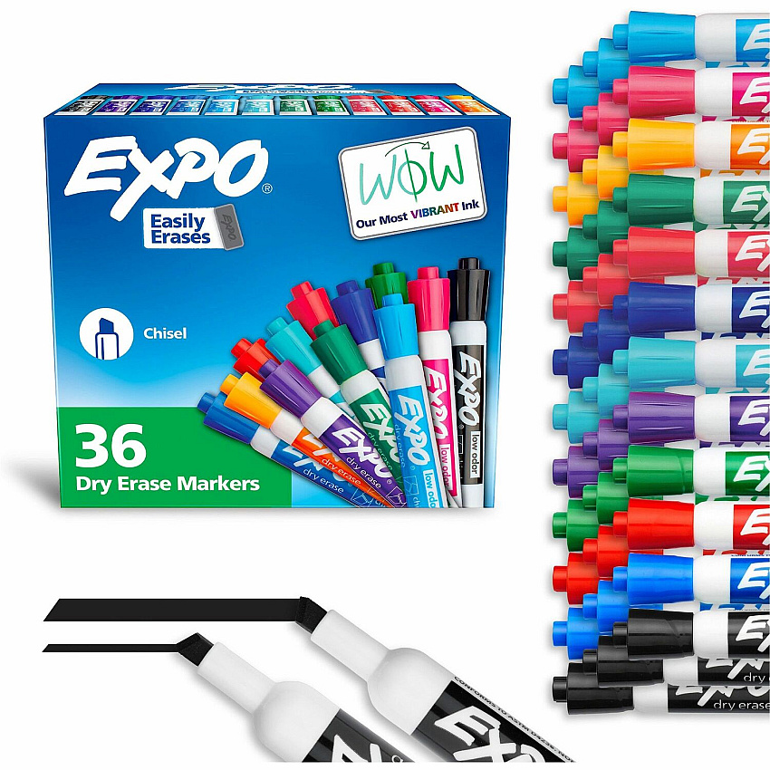 Expo Dry Erase Markers Chisel Marker Point - Erasable - Assorted Ink/ - 36 / Box (2135174A)