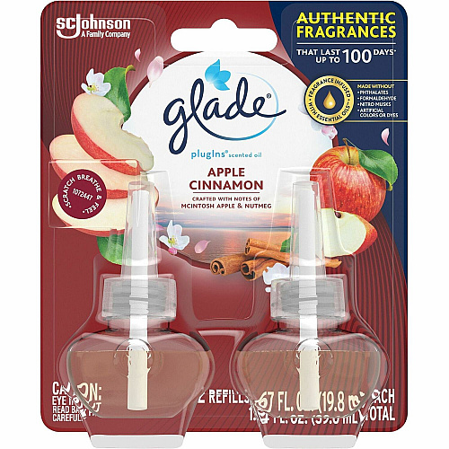Glade PlugIns Refill Oil - 1.3 fl oz (0 quart) - Apple Cinnamon - 50 Day - Long Lasting - 2 / Pack (375748)