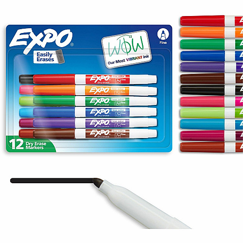 Expo Low-Odor Dry Erase Markers Fine Marker Point - Erasable - Assorted Ink - Dry - 12 / Set (86603B)