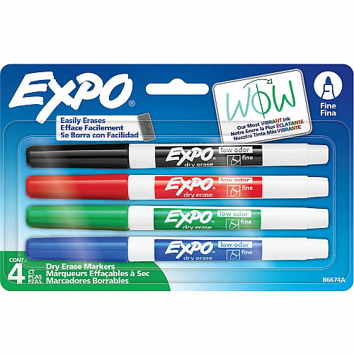 Expo Low-Odor Dry Erase Markers Fine Marker Point - Erasable - Assorted Ink - Dry - 4 / Set (86674A)