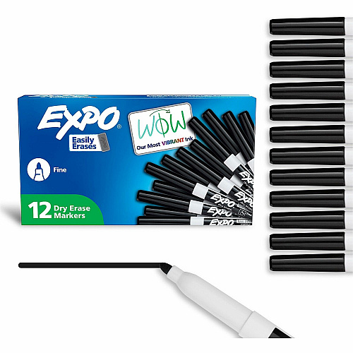 Expo Low-Odor Dry Erase Markers Fine Marker Point - Erasable - Black Ink - Dry - 1 Dozen (86001A)