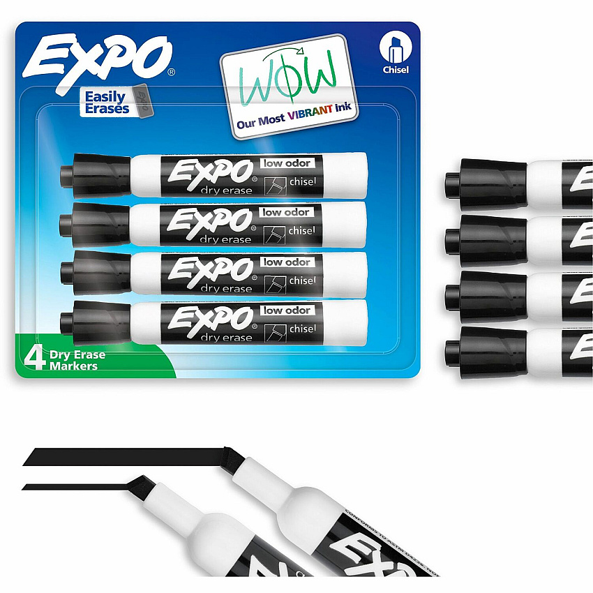 Expo Dry Erase Chisel Tip Markers Chisel Marker Point - Erasable - Black Ink - Dry - 4 / Pack (80661A)