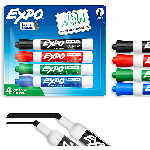 Expo Dry Erase Markers Chisel Marker Point - Erasable - Assorted Ink - Dry - 4 / Set (80174A)