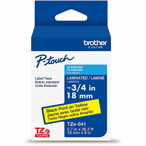 Brother Multipurpose Label x 45/64" Width - Tape - Permanent Adhesive - Yellow - Water Resistant - Laminated - Abrasion Resistant, Fade Resistant, Damage Resistant, Chemical Resistant - 1 Each (TZE641G)