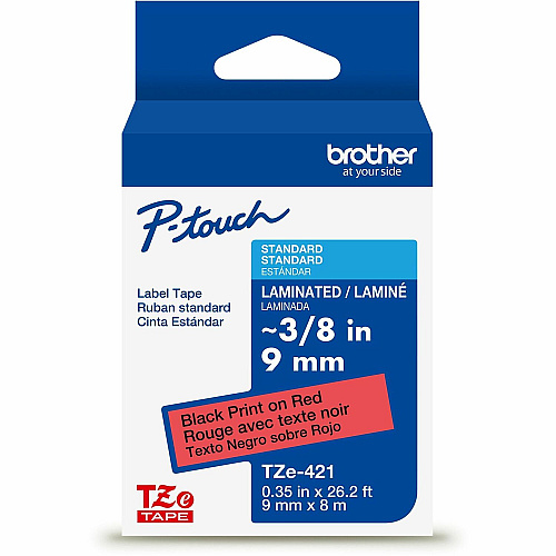 Brother Label Tape x 11/32" Width - Tape - Red - Water Resistant - Laminated - 1 Each (TZE421G)