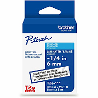 Brother P-Touch Tze Label Tape x 15/64" Width - Tape - Clear - Water Resistant - Laminated - Chemical Resistant, Abrasion Resistant, Fade Resistant, Adhesive - 1 Each (TZE111G)