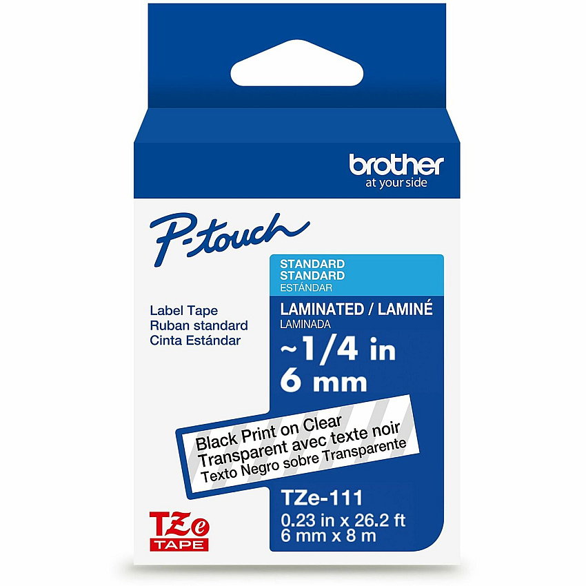 Brother P-Touch Tze Label Tape x 15/64" Width - Tape - Clear - Water Resistant - Laminated - Chemical Resistant, Abrasion Resistant, Fade Resistant, Adhesive - 1 Each (TZE111G)