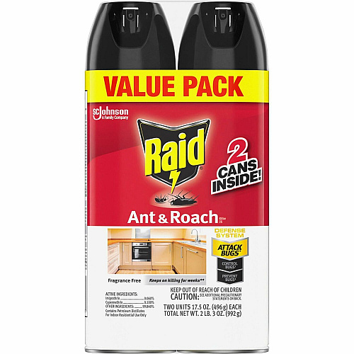 Raid Ant & Roach Killer Spray Spray - Kills Ants, Cockroaches, Water Bugs, Palmetto Bug, Silverfish, Carpet Beetle, Earwig, Spider, Lady Beetle, Black Widow Spider - 17.50 fl oz - Red - 2 / Pack (386225)