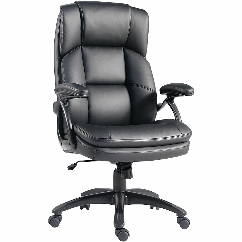Lorell Black Base High-back Chair PU Leather Seat Material - PU Leather Back Material - High Back - 5-star Base - Black - Leather - Armrest - 1 Each (59435)