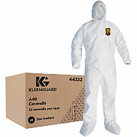 Ansell Health Liquid/Particle Protection Coveralls Medium - Liquid, Dry Particle, Solid/Liquid Aerosol Protection - Film Laminate - White - Disposable, Microporous, Anti-static, Zipper Front, Elastic Back, Elastic Wrist & Ankle, Hood, Non-skid, Br (44332)