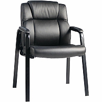 Lorell Cushioned Low-Back Guest Chair Polyurethane Seat Material - Polyurethane Back Material - Steel Frame Material - Low Back - Four-legged Base - Black - Vinyl - Armrest - 1 Each (59436)