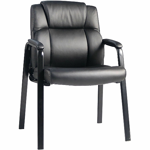 Lorell Cushioned Low-Back Guest Chair Polyurethane Seat Material - Polyurethane Back Material - Steel Frame Material - Low Back - Four-legged Base - Black - Vinyl - Armrest - 1 Each (59436)