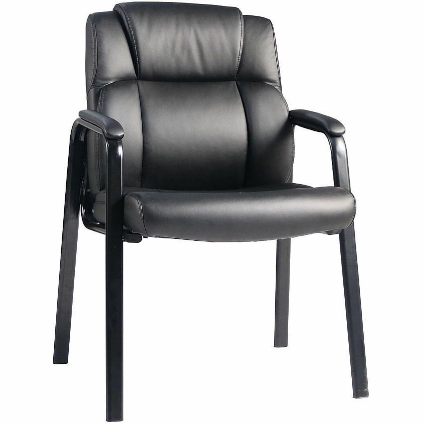 Lorell Cushioned Low-Back Guest Chair Polyurethane Seat Material - Polyurethane Back Material - Steel Frame Material - Low Back - Four-legged Base - Black - Vinyl - Armrest - 1 Each (59436)