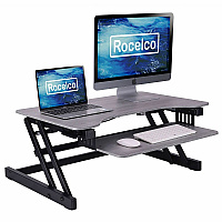 Rocelco Standing Desk Converter 30 lb Load Capacity - 16.75" Height x 32" Width x 23.60" Depth - Desk - Gray Wood Grain - For Monitor, Keyboard, Notebook - Scratch Resistant Pad, Sturdy, Handle, Ergonomic, Retractable, Keyboard Tray - 1 Each (RADRG)