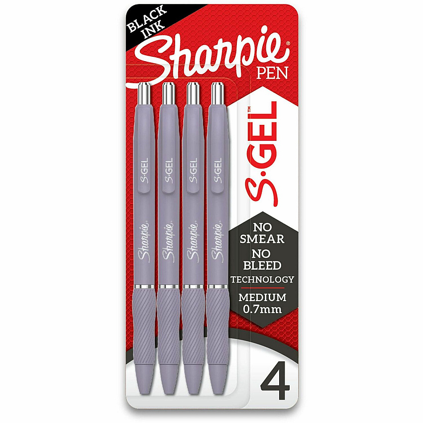 Sharpie S-Gel Pens 0.7 mm Medium Pen Point - Black Ink - Gel-based - Icy Violet Plastic Barrel - 4 / Pack (2195670)