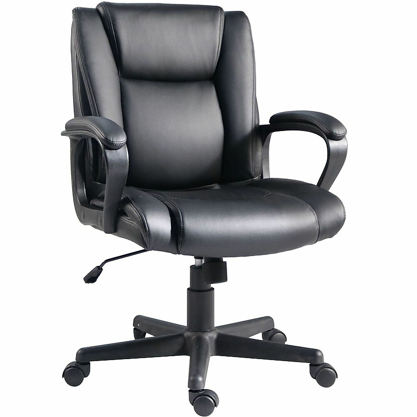 Lorell SOHO Mid-back Chair Mid Back - Black - PU Leather - Armrest - 1 Each (81810)