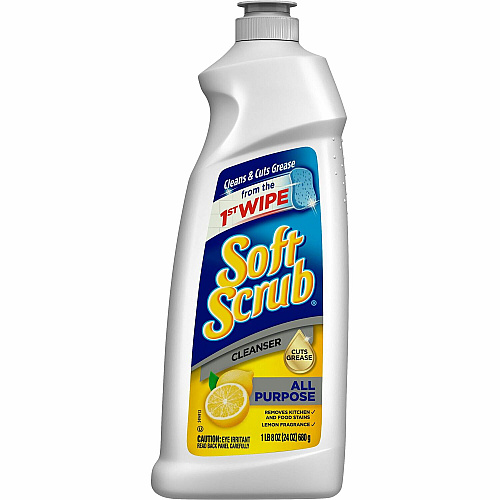 Soft Scrub Total Bath/Kitchen Cleanser For Multipurpose - 24 fl oz (0.8 quart) - Fresh, Lemon Scent - Non-abrasive, Kosher - White - 1 Each (07224)