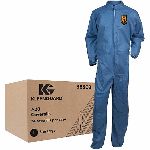 Ansell Health A20 Particle Protection Coveralls Recommended for: Laboratory, Remediation - Large - Dry Particle, Dirt, Grime, Dust Protection - SMS - Blue - Disposable, Zipper Front, Elastic Back, Elastic Wrist & Ankle, Breathable, Comfortable, Ho (58503)