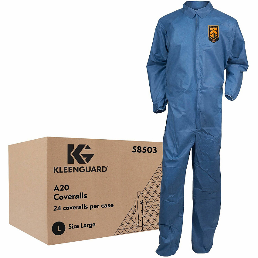 Ansell Health A20 Particle Protection Coveralls Recommended for: Laboratory, Remediation - Large - Dry Particle, Dirt, Grime, Dust Protection - SMS - Blue - Disposable, Zipper Front, Elastic Back, Elastic Wrist & Ankle, Breathable, Comfortable, Ho (58503)
