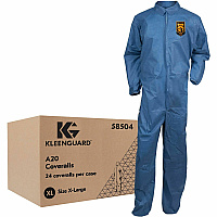 Ansell Health A20 Particle Protection Coveralls Recommended for: Laboratory, Remediation - Extra Large - Dry Particle, Dirt, Grime, Dust Protection - SMS - Blue - Disposable, Zipper Front, Elastic Back, Elastic Wrist & Ankle, Breathable, Comfortab (58504)