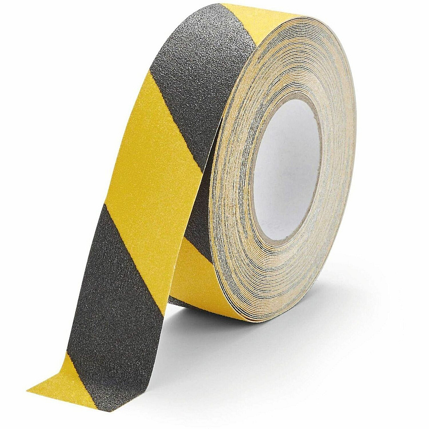 DURABLE Floor Marking Tape DURALINE&reg; GRIP 50mm color 16.40 yd Length x 1.97" Width x 27.6 mil Thickness - Black, Yellow - Aluminum, Plastic - Abrasion Resistant, Slip Resistant - For Floor Marking, Ramp, Outdoor, Indoor, Industrial - 1 Roll (1083130)