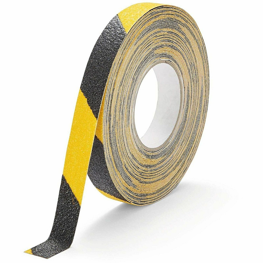 DURABLE Floor marking tape DURALINE GRIP+ 25mm color 16.40 yd Length x 0.98" Width x 27.6 mil Thickness - Black, Yellow - Aluminum, Plastic - Abrasion Resistant, Slip Resistant - For Floor Marking, Industrial, Ramp, Outdoor, Indoor - 1 Roll (1095130)