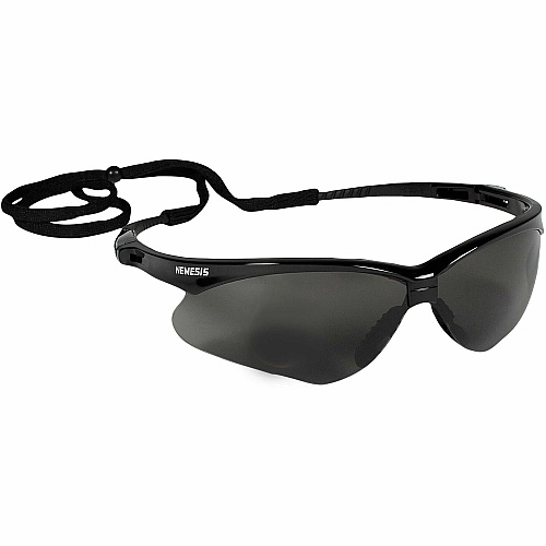Ansell Health Nemesis Safety Glasses Recommended for: Manufacturing, Construction - Eye, UVA, UVB, UVC, Fog Protection - Polycarbonate - Smoke Lens - Black Frame - Anti-fog, Wraparound Frame, Sweat Resistant, Flexible, Neck Cord, Non-slip, Durab (22475CT)