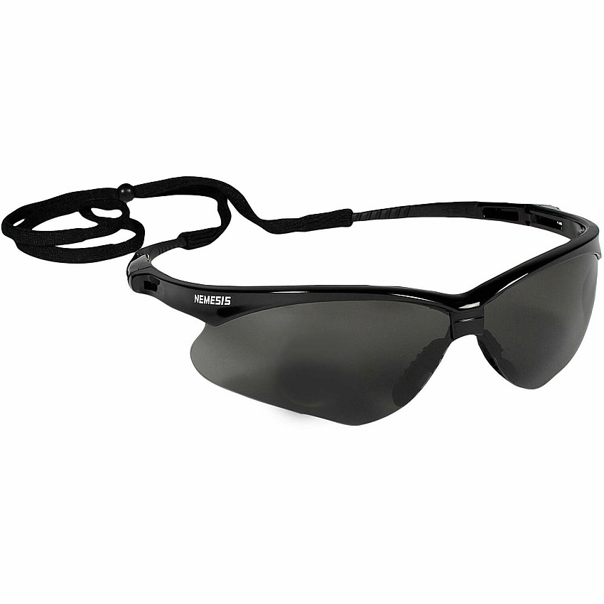 Ansell Health Nemesis Safety Glasses Recommended for: Manufacturing, Construction - Eye, UVA, UVB, UVC, Fog Protection - Polycarbonate - Smoke Lens - Black Frame - Anti-fog, Wraparound Frame, Sweat Resistant, Flexible, Neck Cord, Non-slip, Durab (22475CT)