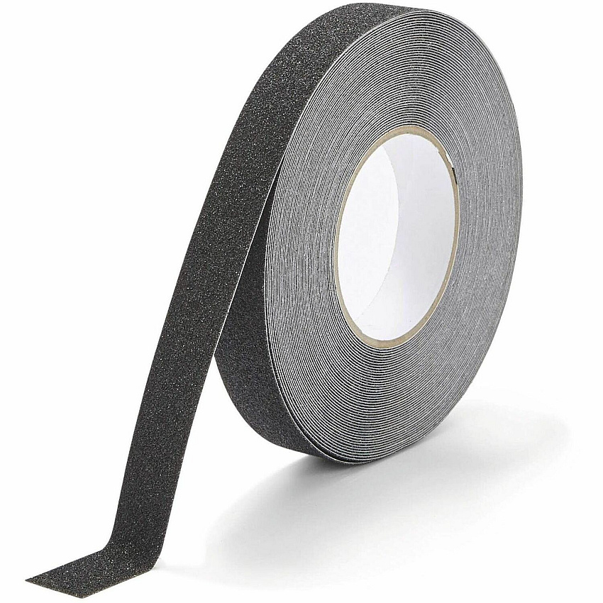 DURABLE Floor Marking Tape DURALINE&reg; GRIP 25mm 16.40 yd Length x 0.98" Width x 27.6 mil Thickness - Black - Aluminum, Plastic - Abrasion Resistant - For Marking, Floor Marking, Ramp, Step, Industrial, Outdoor, Indoor - 1 Roll (108001)