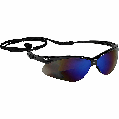 Ansell Ansell Health Nemesis Safety Glasses Universal - Eye, UVA, UVB, UVC Protection - Polycarbonate - Blue Mirror Lens - Black Frame - Flexible, Anti-slip, Sweat Resistant, Wraparound Frame, Neck Cord - 12 / Carton (14481CT)