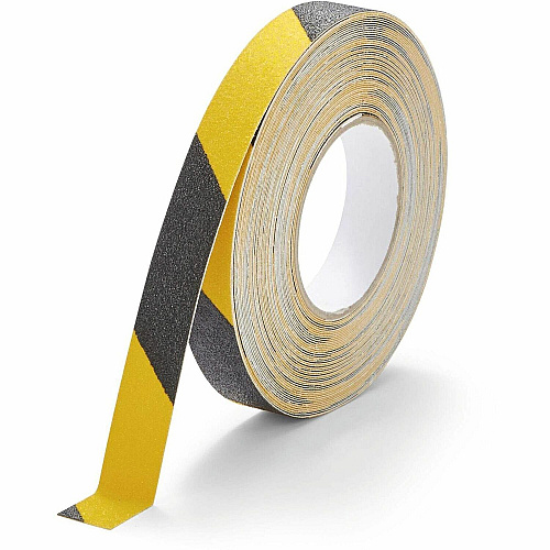 DURABLE Floor Marking Tape DURALINE GRIP 25mm color 16.40 yd Length x 0.98" Width x 27.6 mil Thickness - Yellow, Black - Aluminum, Plastic - Abrasion Resistant, Slip Resistant - For Marking, Floor Marking, Industrial, Ramp, Outdoor, Indoor - 1 R (1081130)