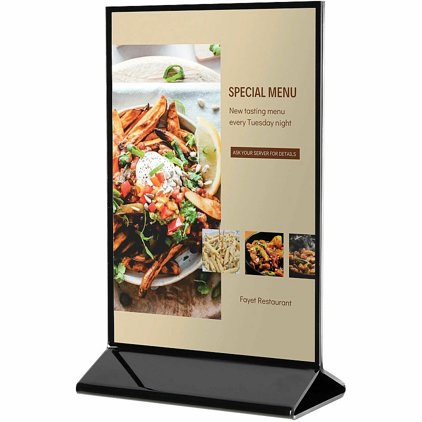 Deflecto Double-Sided Sign Holder w/Base Support 8.50" x 11" Media - Portrait, Vertical - 12.5" Height x 8.8" Width x 2.9" Depth - Plastic, Polystyrene - Clear, Black - Top Loading, Side-loading, Sturdy, Double-sided - 1 Each (4430)