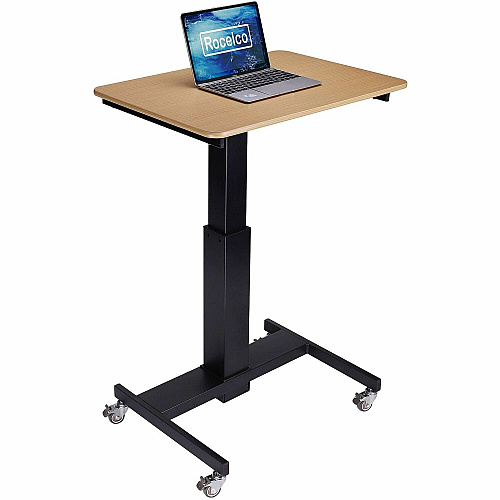 Rocelco Sit-to-Stand School Desk with Book Box 20 lb Load Capacity - 42" Height x 28" Width x 20" Depth - Desk - Wood Grain - Brown - For School, Monitor, Notebook, Student, Storage, Classroom, Book, Home - Gas Spring, Sit-stand, Adjustable, Lock (RMSD28)
