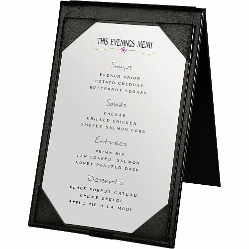 Deflecto Double-Sided A-Frame Table Tent Support 4" x 6" Media - Leatherette, Leather - Black - Foldable, Double-sided - 1 Each (4439)