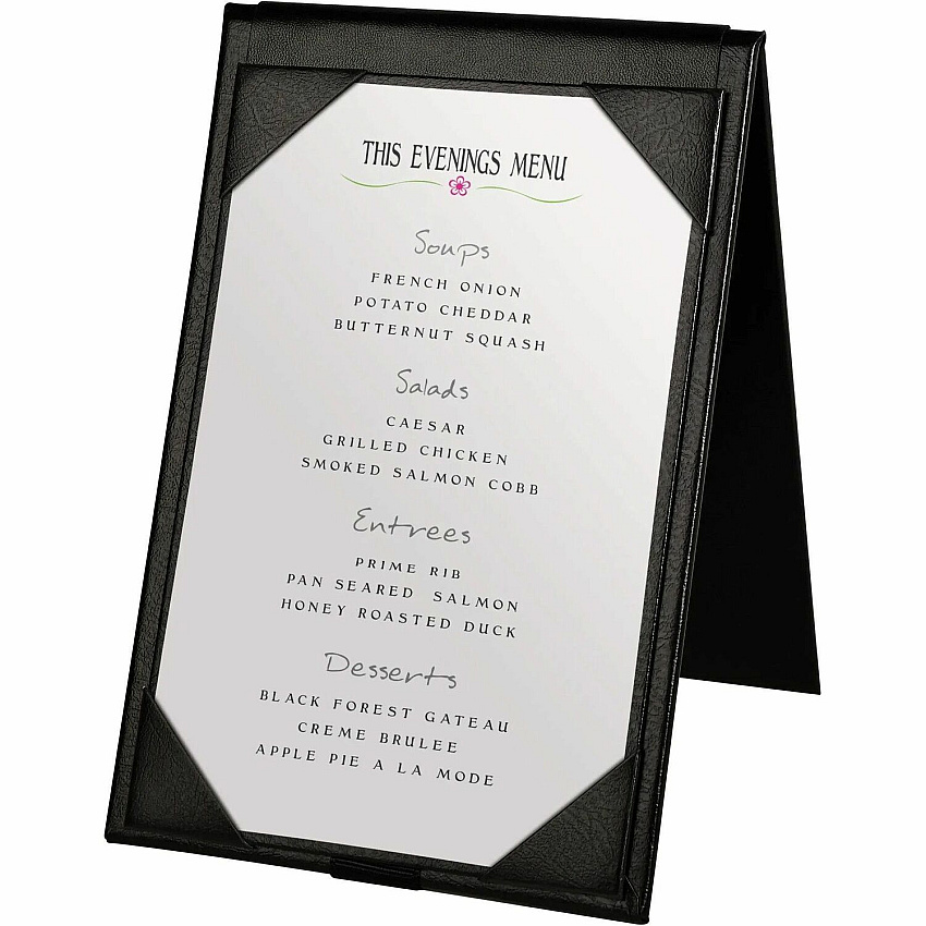 Deflecto Double-Sided A-Frame Table Tent Support 4" x 6" Media - Leatherette, Leather - Black - Foldable, Double-sided - 1 Each (4439)