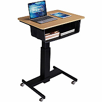 Rocelco Sit-to-Stand School Desk 20 lb Load Capacity - 41" Height x 28" Width x 20" Depth - Desk - Wood Grain - Brown - For School, Monitor, Notebook, Student, Storage, Classroom, Book, Office Supplies - Gas Spring, Sit-stand, Adjustable, Locka (RMSD28BB)