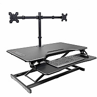 Rocelco Electric Desk Riser & Dual Monitor Mount Up to 27" Screen Support - 40 lb Load Capacity - 21.70" Height x 37.25" Width x 20.50" Depth - Desk - Black - For Monitor, Keyboard, Notebook, Tablet, Smartphone - Electric, Keyboard Tray, Elect (REDR2BDM2)