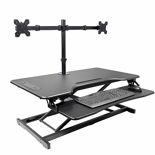 Rocelco Electric Desk Riser & Dual Monitor Mount Up to 27" Screen Support - 40 lb Load Capacity - 21.70" Height x 37.25" Width x 20.50" Depth - Desk - Black - For Monitor, Keyboard, Notebook, Tablet, Smartphone - Electric, Keyboard Tray, Elect (REDR2BDM2)