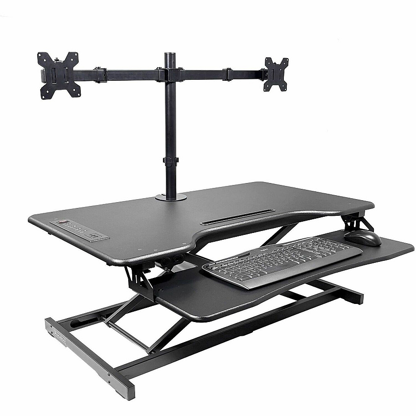Rocelco Electric Desk Riser & Dual Monitor Mount Up to 27" Screen Support - 40 lb Load Capacity - 21.70" Height x 37.25" Width x 20.50" Depth - Desk - Black - For Monitor, Keyboard, Notebook, Tablet, Smartphone - Electric, Keyboard Tray, Elect (REDR2BDM2)