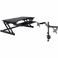 Rocelco Standing Desk Converter & Dual-Monitor Mount 35 lb Load Capacity - 17" Height x 37.50" Width x 20.50" Depth - Desk - Black - For Monitor, Keyboard - Retractable, Grommet, Cable Management, Flexible, Dual Display, Scratch Resistant Pad, (RDADRBDM2)