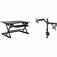 Rocelco Standing Desk Converter & Dual-Monitor Mount 40 lb Load Capacity - 20" Height x 40" Width x 23.60" Depth - Desk - Black - For Monitor, Notebook, Keyboard - Retractable, Keyboard Tray, Grommet, Cable Management, Flexible, Dual Display (RDADRB40DM2)